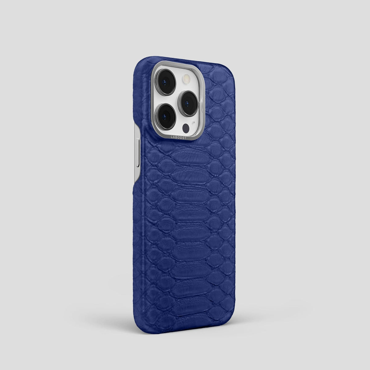 Navy Blue iPhone 14 Pro Classic Case Python with Steel Metal -2 | Navy-Blue-Steel