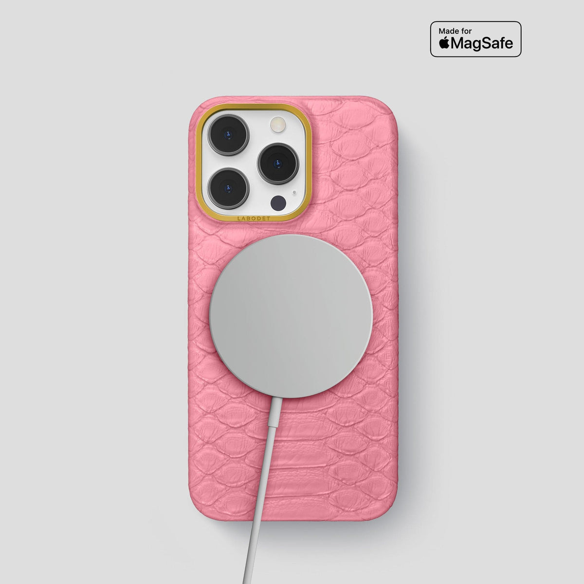 Pink iPhone 14 Pro Classic Case Python with Gold Metal -5 | Pink-Gold