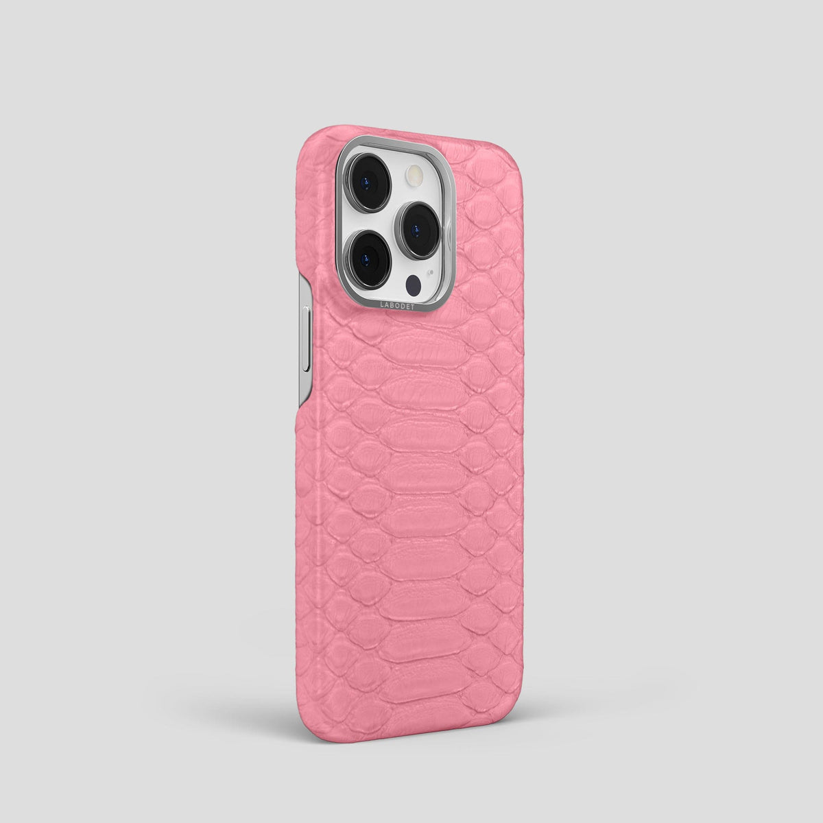 Pink iPhone 14 Pro Classic Case Python with Steel Metal -2 | Pink-Steel