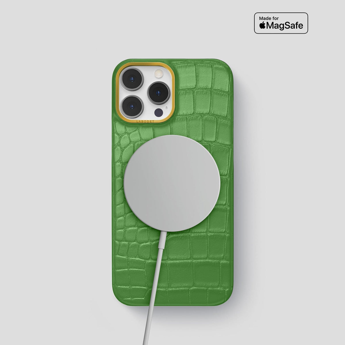Apple-Green iPhone 14 Pro Classic Case Alligator with Gold Metal -4 | Apple-Green-Gold