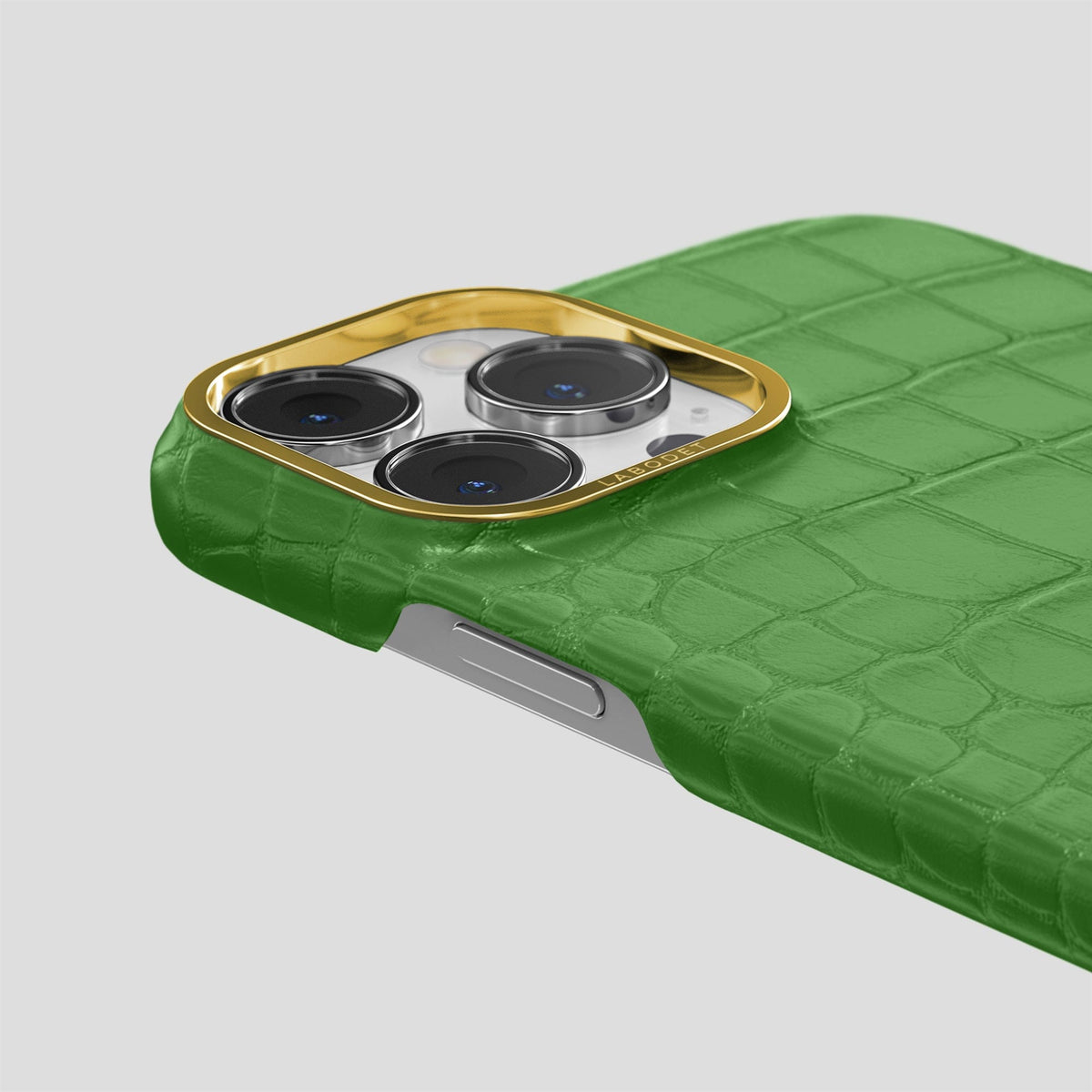 Apple-Green iPhone 14 Pro Classic Case Alligator with Gold Metal -5 | Apple-Green-Gold