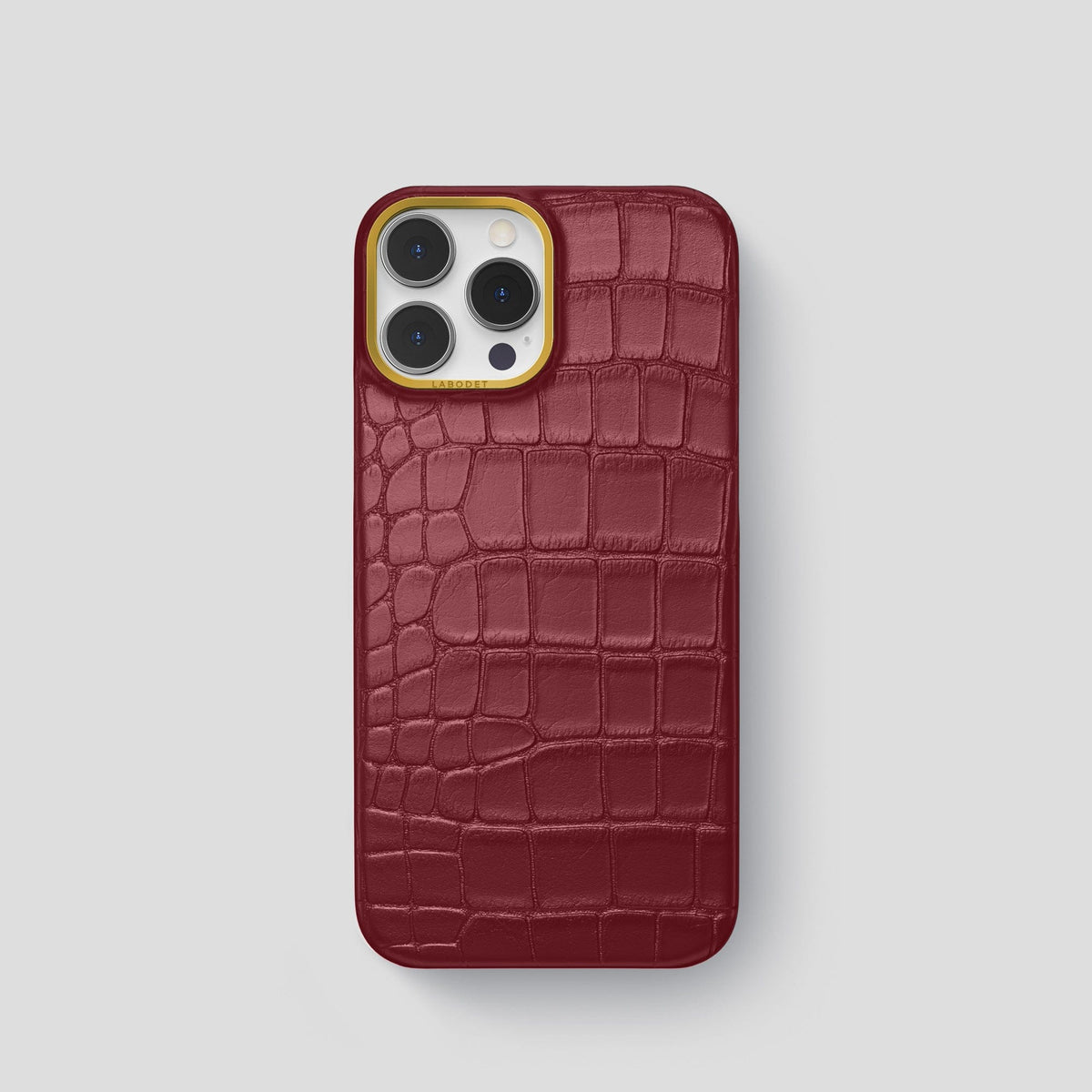 Burgundy iPhone 14 Pro Classic Case Alligator with Gold Metal -1 | Burgundy-Gold