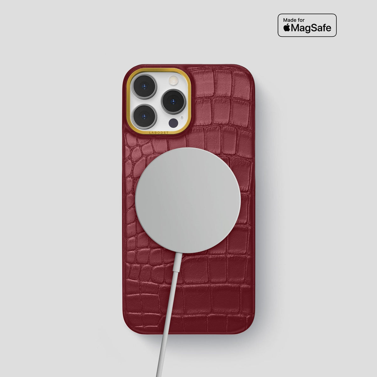 Burgundy iPhone 14 Pro Classic Case Alligator with Gold Metal -4 | Burgundy-Gold
