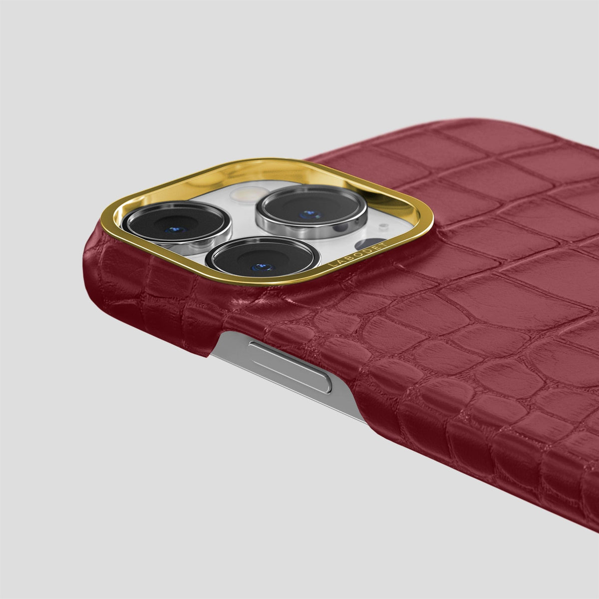Burgundy iPhone 14 Pro Classic Case Alligator with Gold Metal -5 | Burgundy-Gold