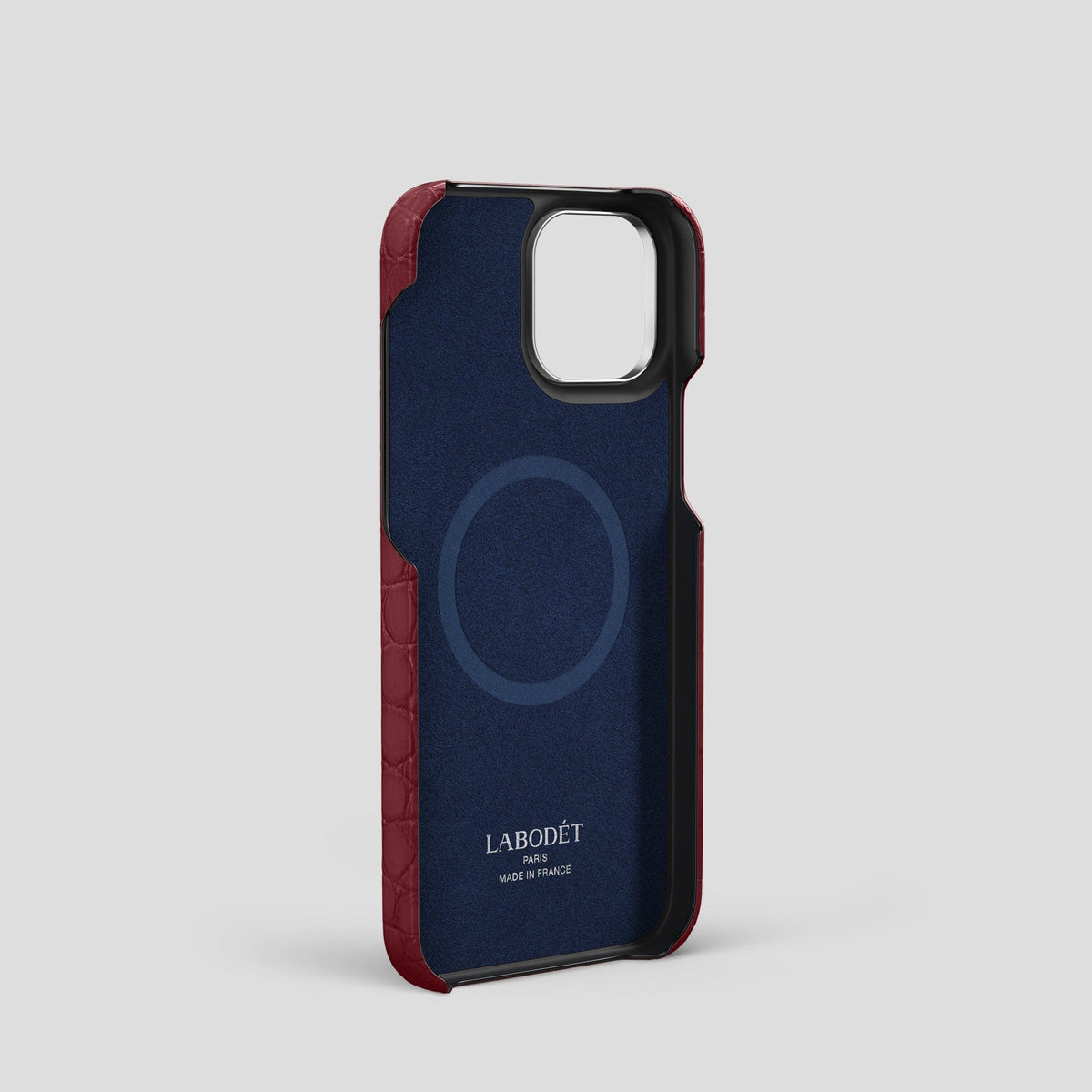 Burgundy iPhone 14 Pro Classic Case Alligator with Steel Metal -3 | Burgundy-Steel
