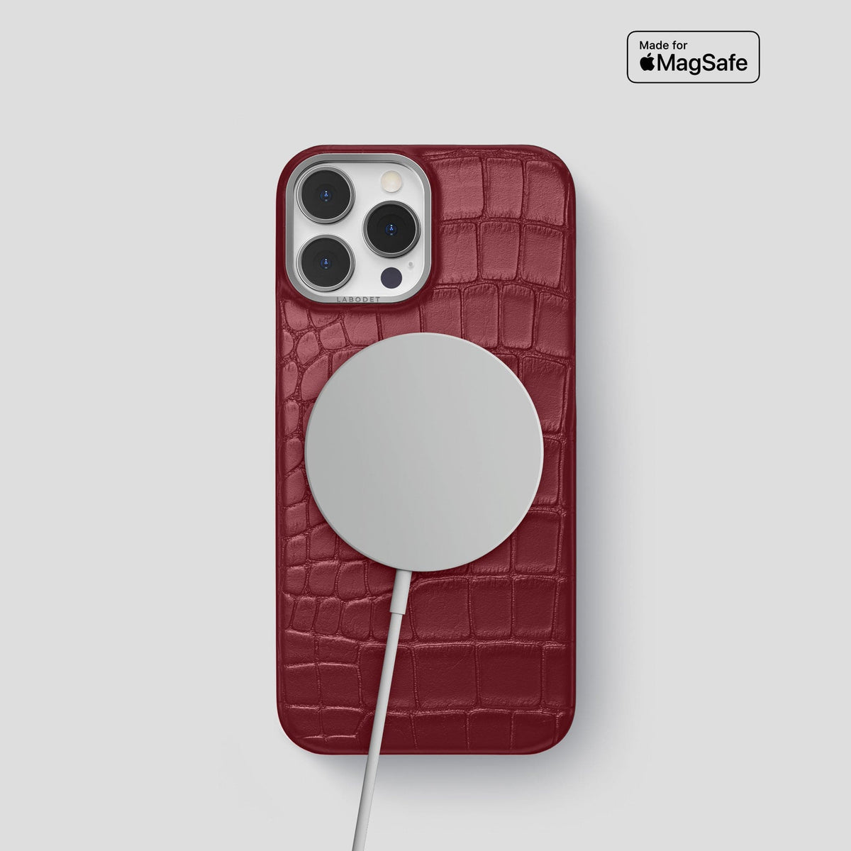 Burgundy iPhone 14 Pro Classic Case Alligator with Steel Metal -4 | Burgundy-Steel