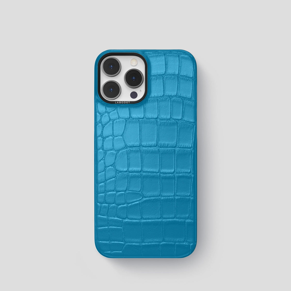 Curaçao-Blue iPhone 14 Pro Classic Case Alligator with Black Metal -1 | Curaçao-Blue-Black