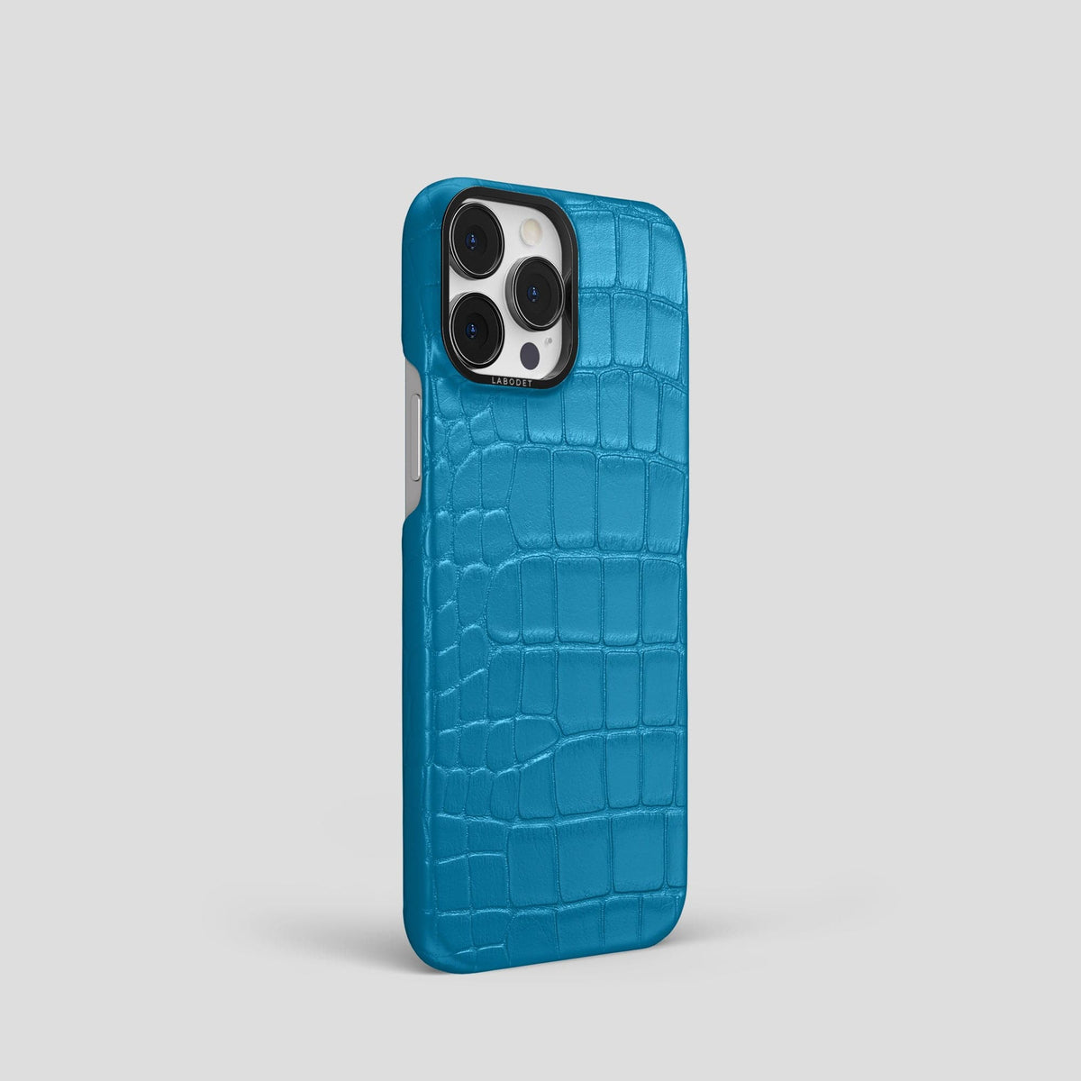 Curaçao-Blue iPhone 14 Pro Classic Case Alligator with Black Metal -2 | Curaçao-Blue-Black