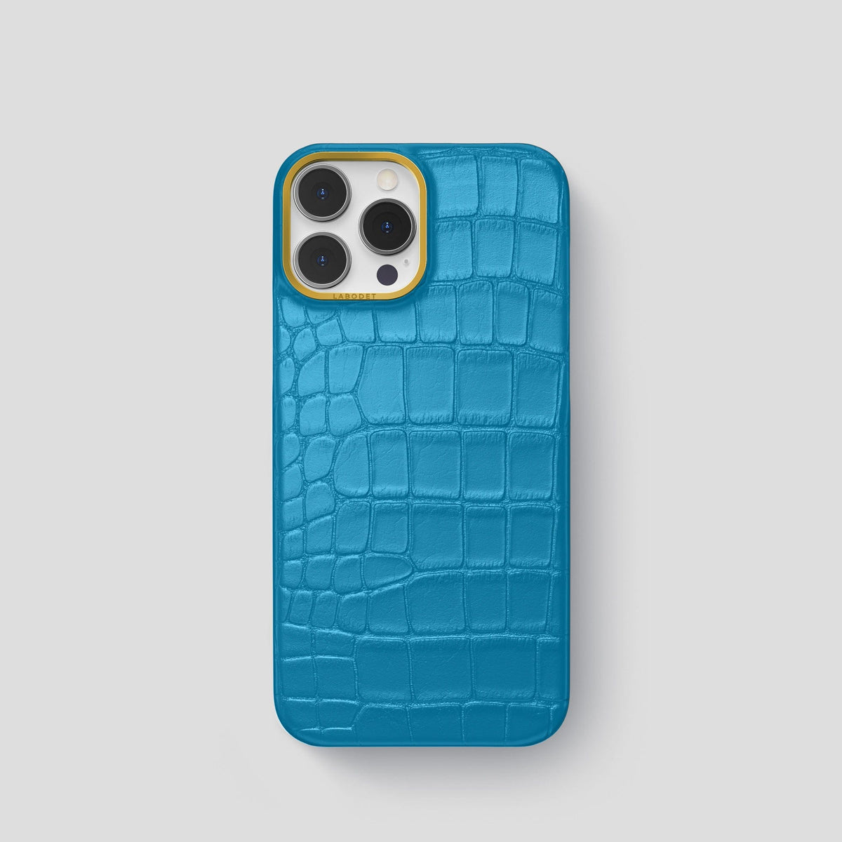 Curaçao-Blue iPhone 14 Pro Classic Case Alligator with Gold Metal -1 | Curaçao-Blue-Gold