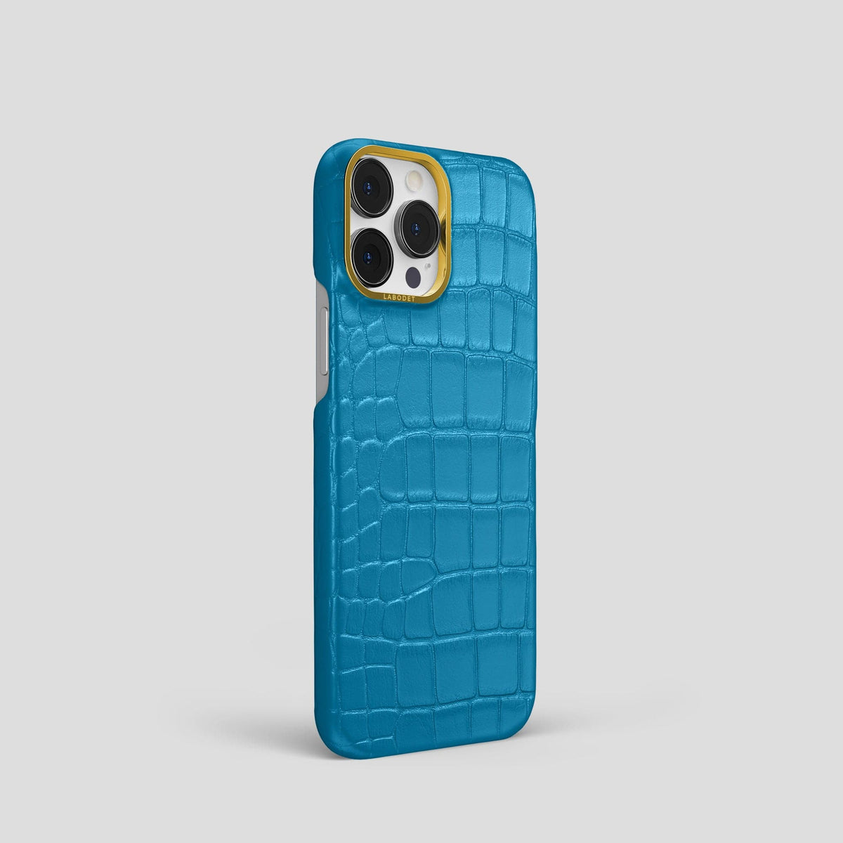 Curaçao-Blue iPhone 14 Pro Classic Case Alligator with Gold Metal -2 | Curaçao-Blue-Gold