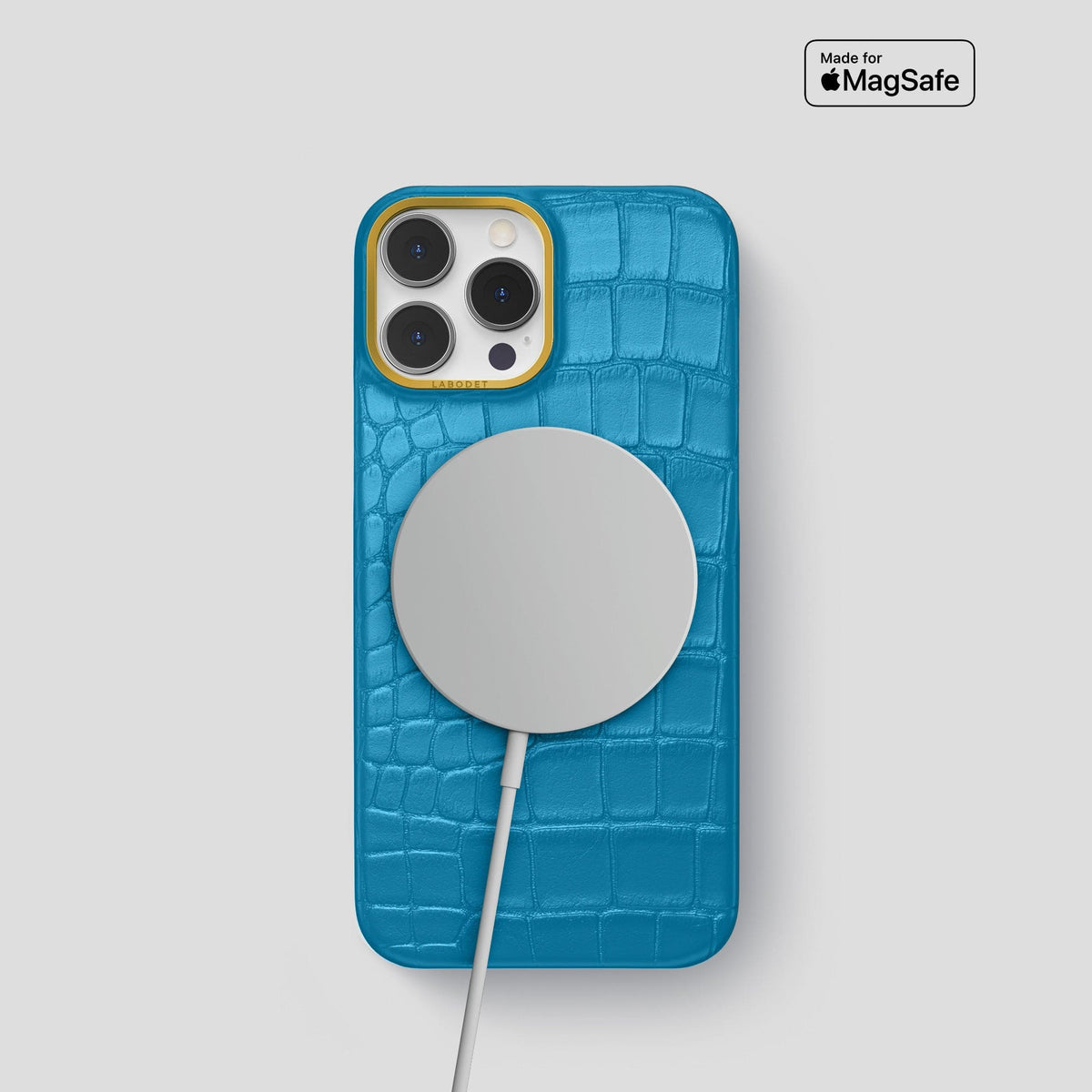 Curaçao-Blue iPhone 14 Pro Classic Case Alligator with Gold Metal -4 | Curaçao-Blue-Gold