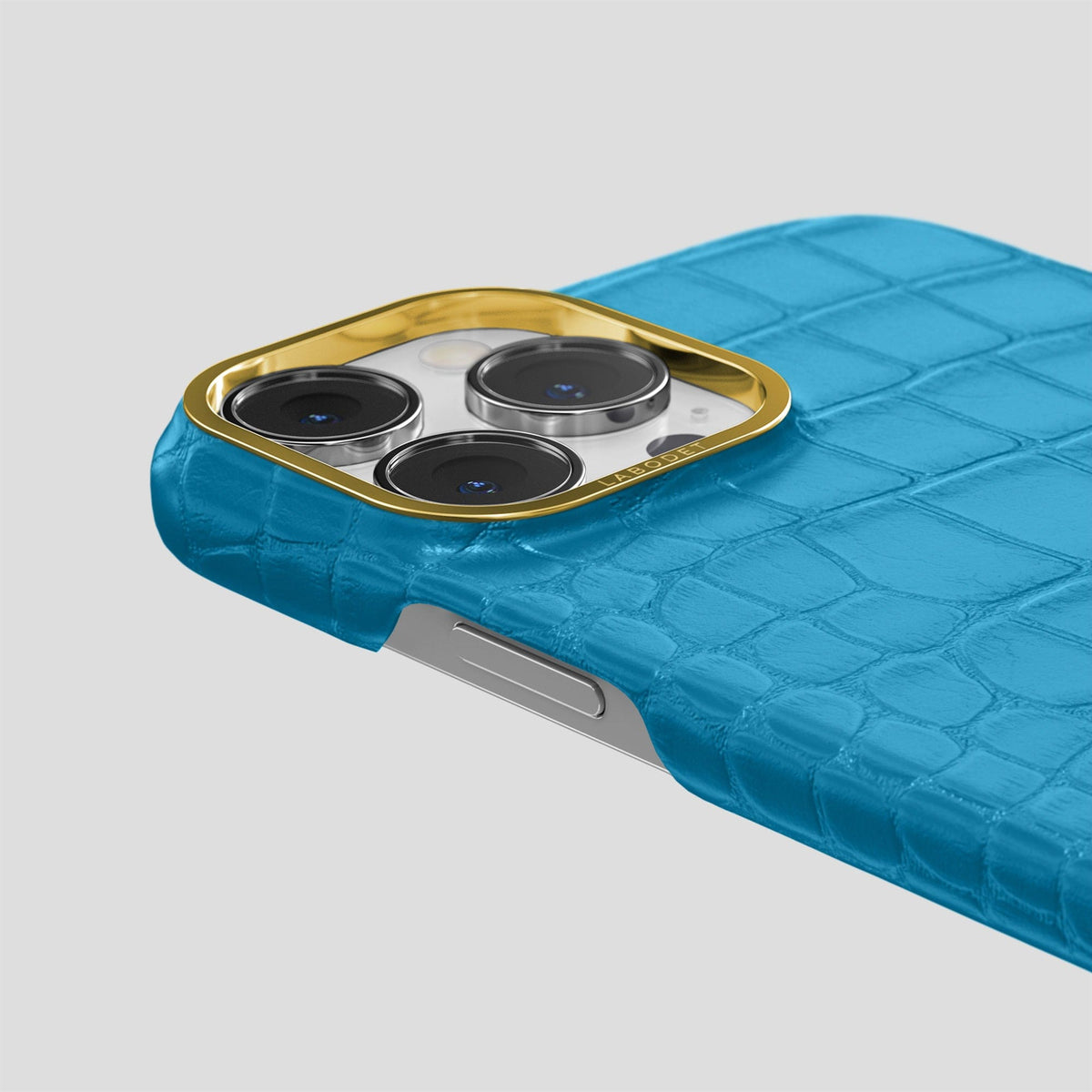 Curaçao-Blue iPhone 14 Pro Classic Case Alligator with Gold Metal -5 | Curaçao-Blue-Gold