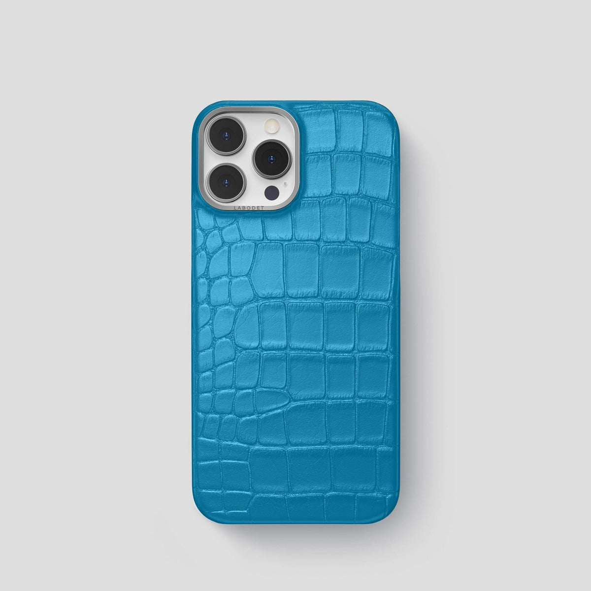 Curaçao-Blue iPhone 14 Pro Classic Case Alligator with Steel Metal -1 | Curaçao-Blue-Steel
