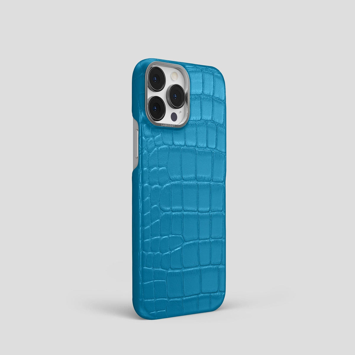 Curaçao-Blue iPhone 14 Pro Classic Case Alligator with Steel Metal -2 | Curaçao-Blue-Steel