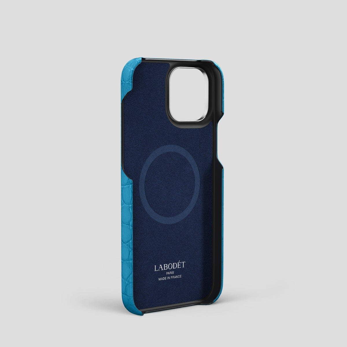 Curaçao-Blue iPhone 14 Pro Classic Case Alligator with Steel Metal -3 | Curaçao-Blue-Steel