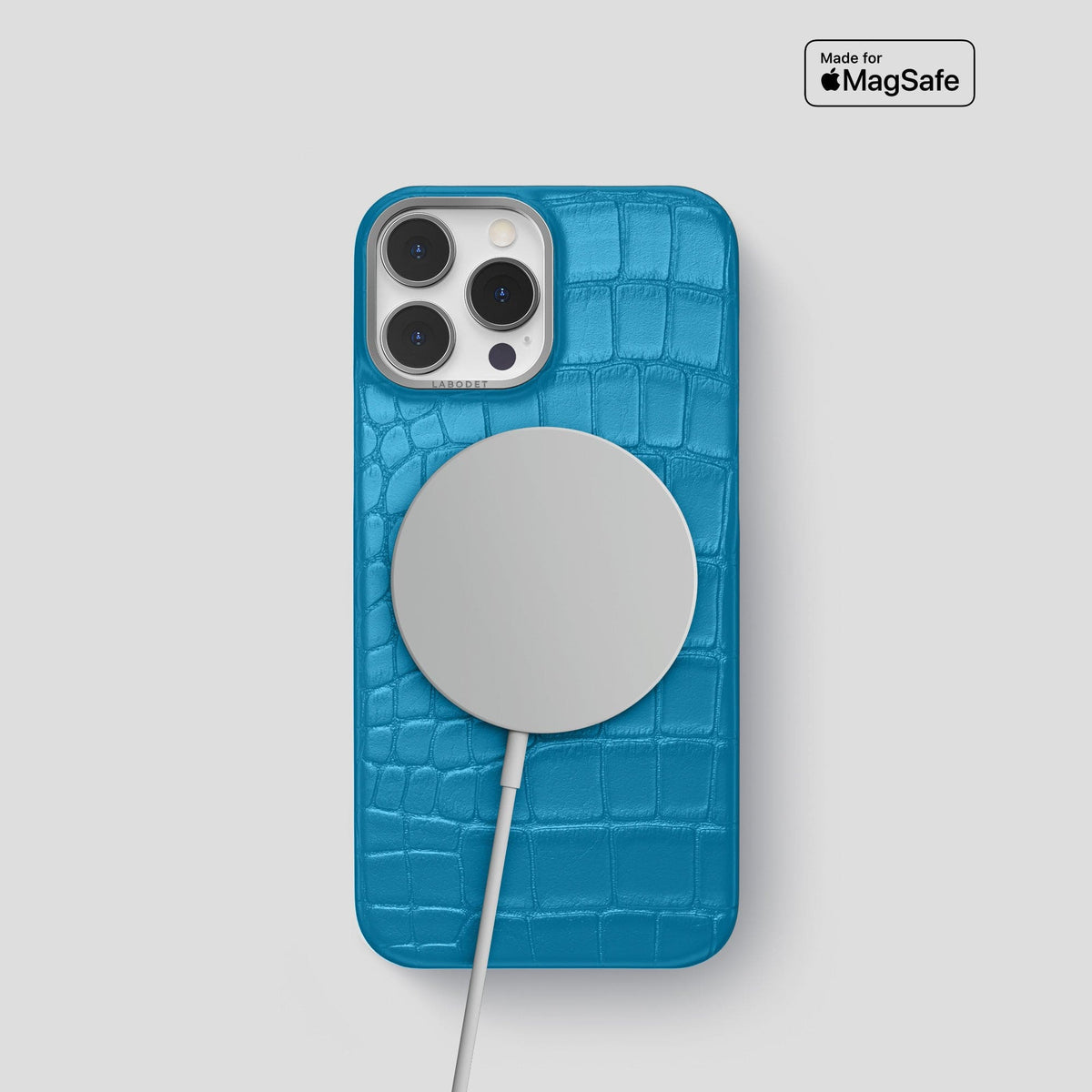 Curaçao-Blue iPhone 14 Pro Classic Case Alligator with Steel Metal -4 | Curaçao-Blue-Steel