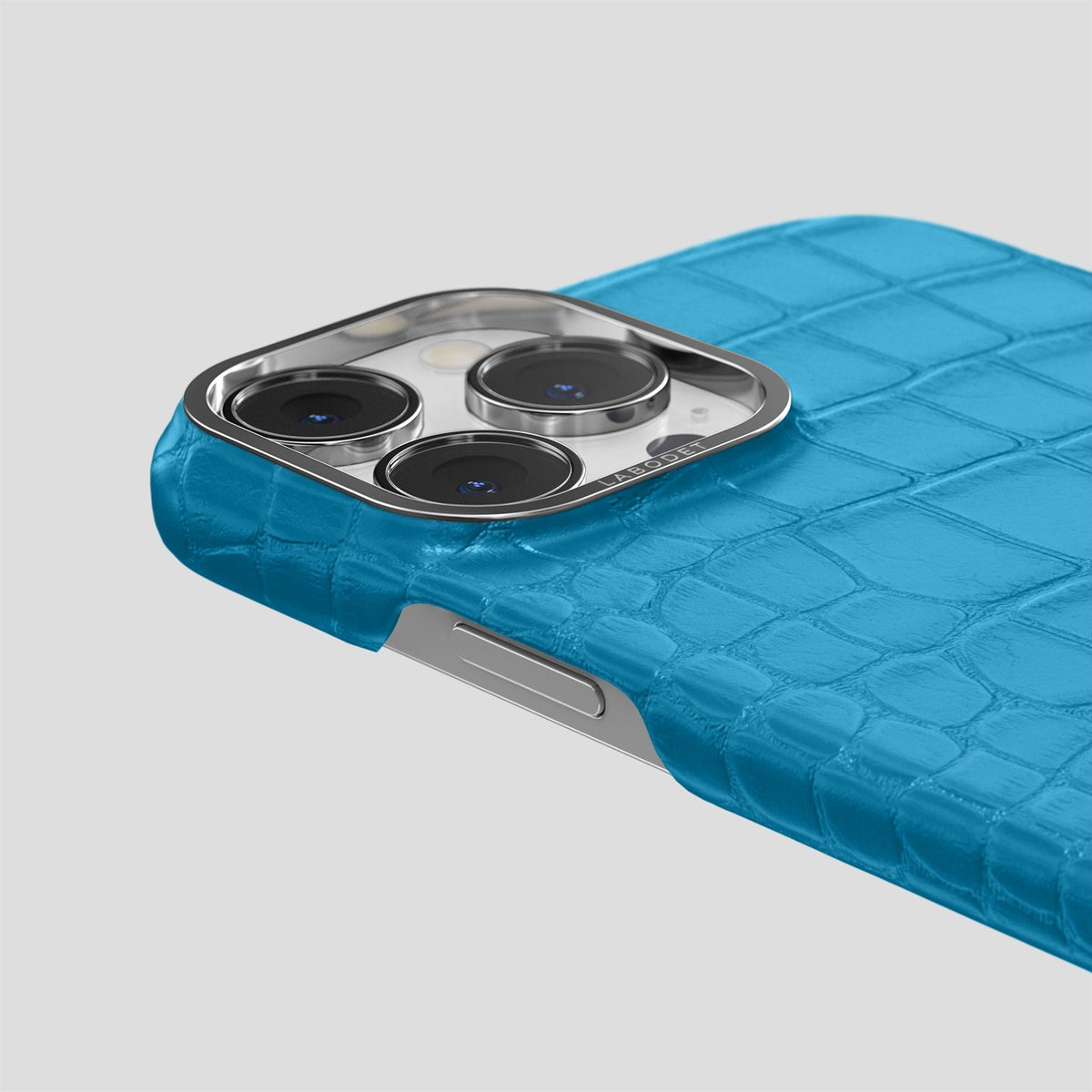 Curaçao-Blue iPhone 14 Pro Classic Case Alligator with Steel Metal -5 | Curaçao-Blue-Steel