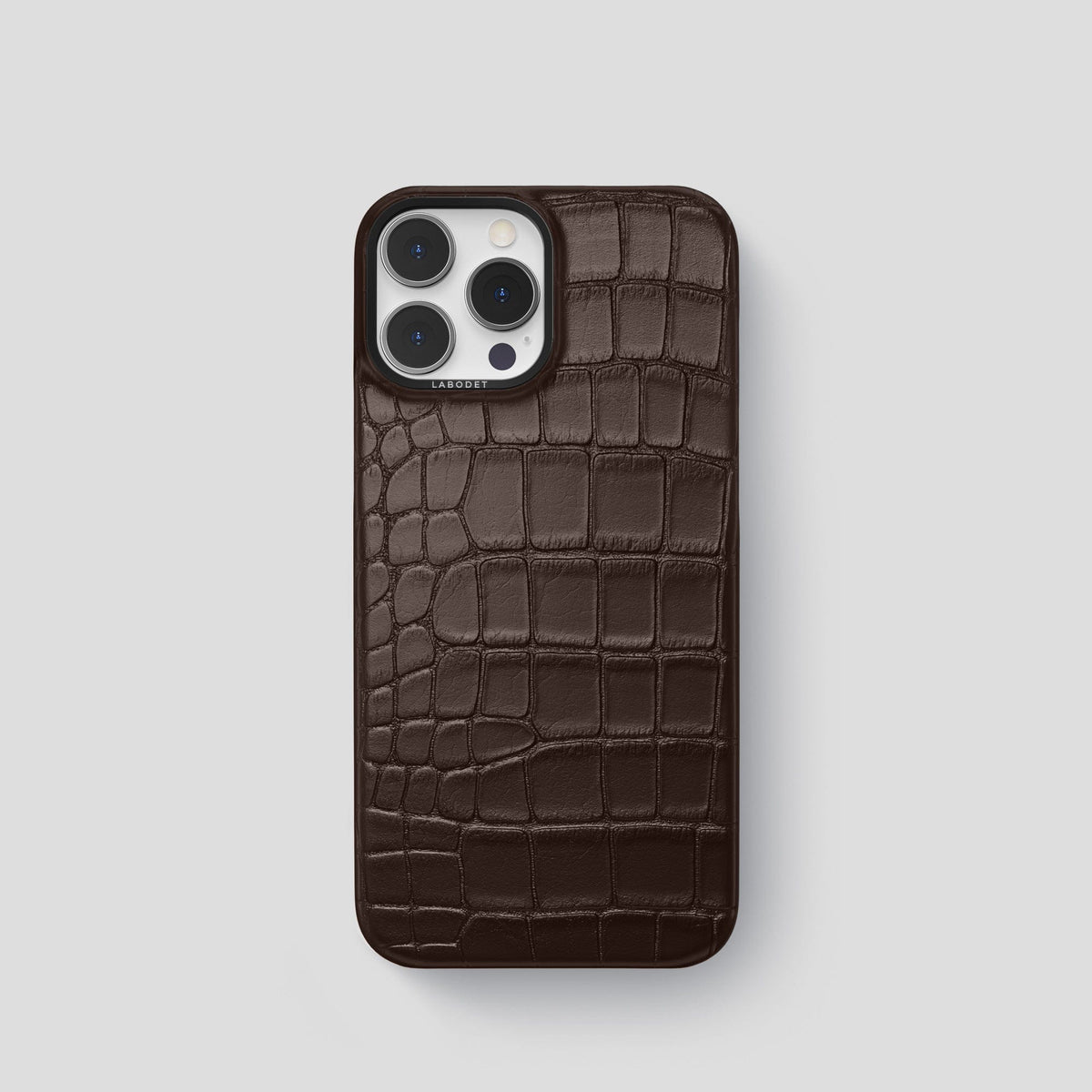 Dark Brown iPhone 14 Pro Classic Case Alligator with Black Metal -1 | Dark-Brown-Black