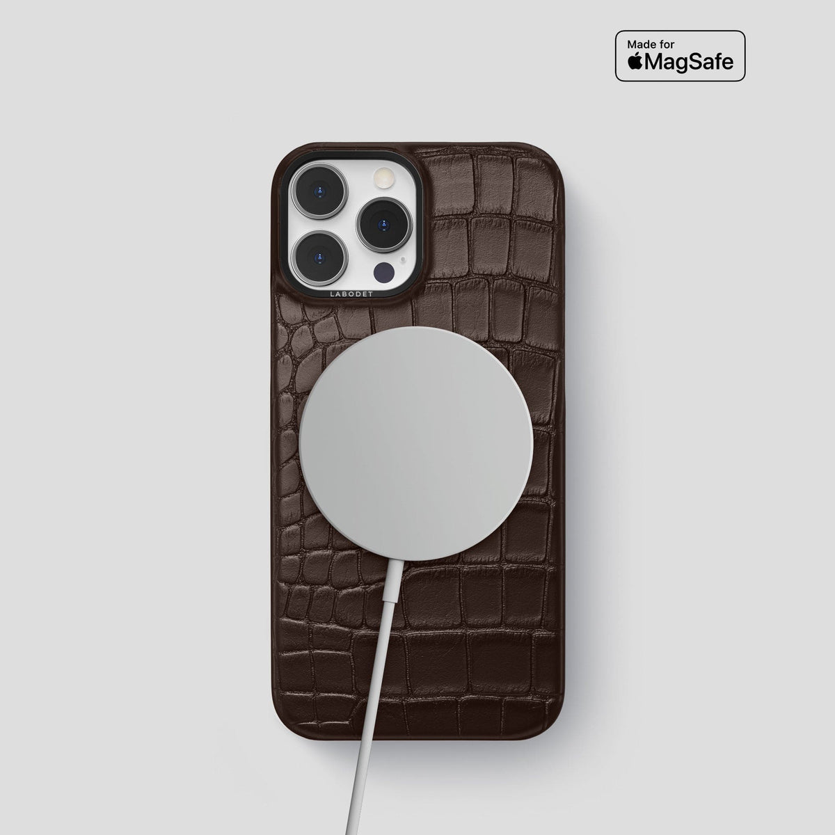 Dark Brown iPhone 14 Pro Classic Case Alligator with Black Metal -4 | Dark-Brown-Black