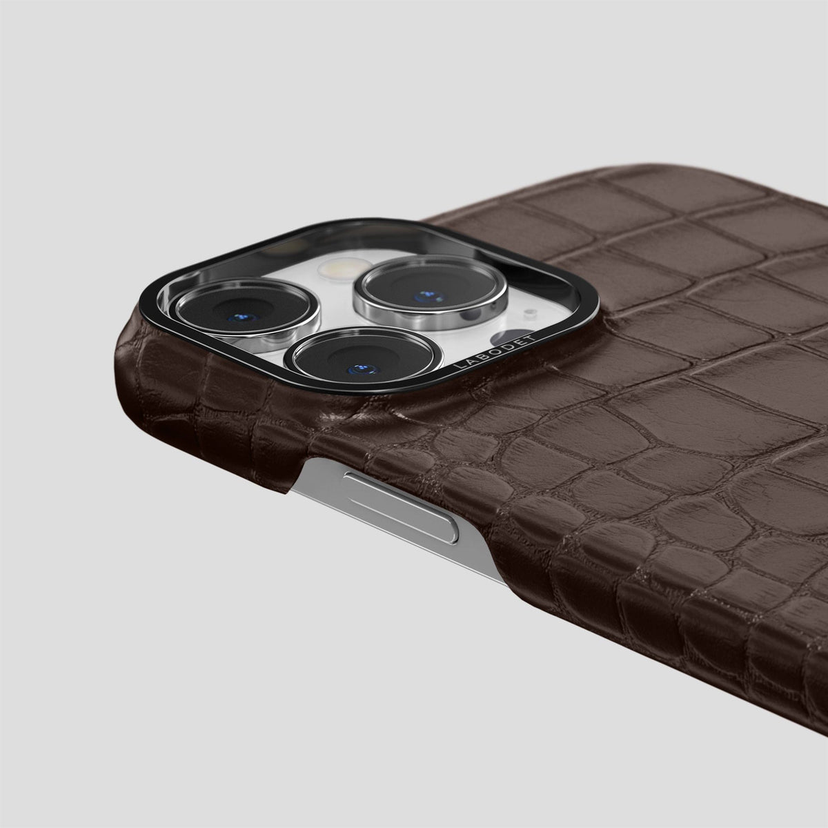 Dark Brown iPhone 14 Pro Classic Case Alligator with Black Metal -5 | Dark-Brown-Black