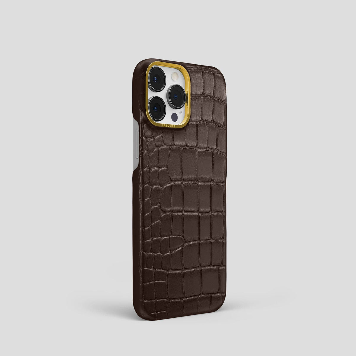 Dark Brown iPhone 14 Pro Classic Case Alligator with Gold Metal -2 | Dark-Brown-Gold