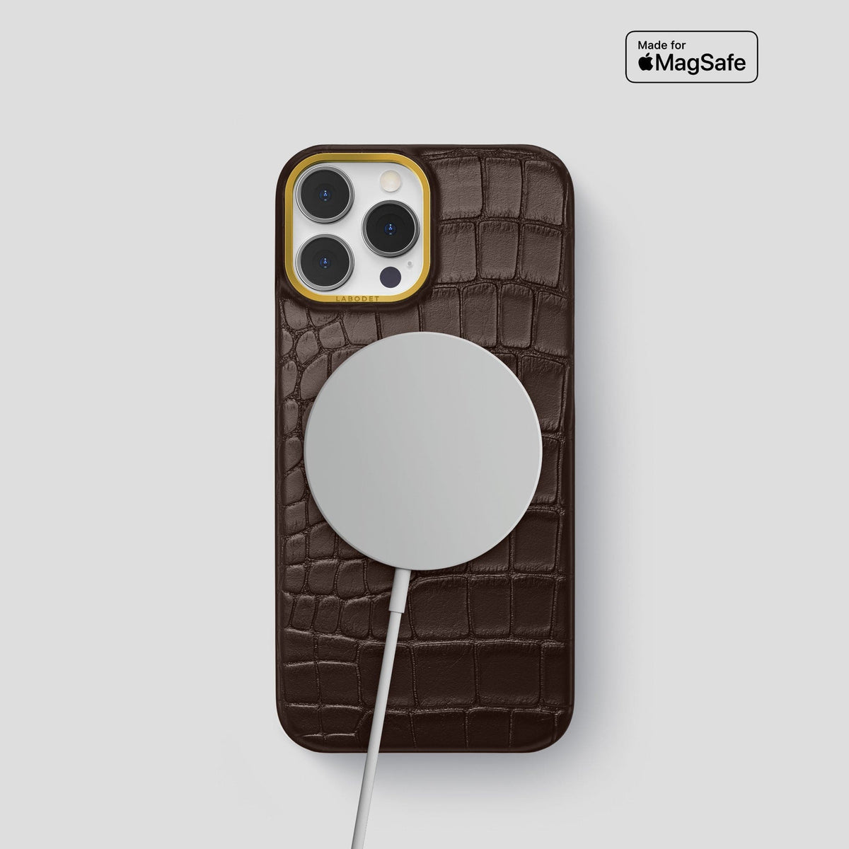 Dark Brown iPhone 14 Pro Classic Case Alligator with Gold Metal -4 | Dark-Brown-Gold