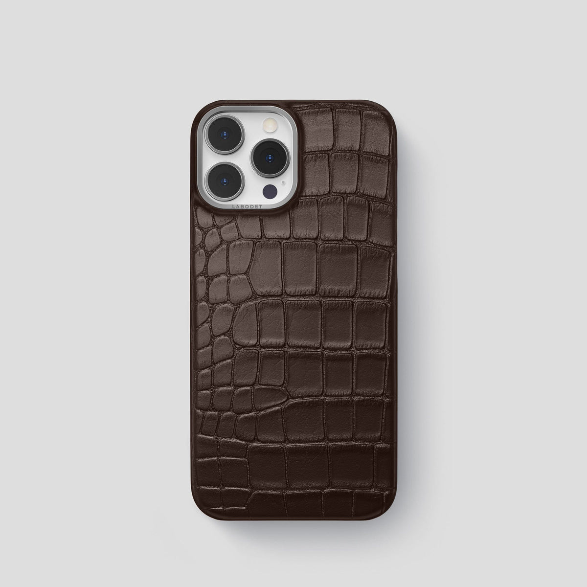 Dark Brown iPhone 14 Pro Classic Case Alligator with Steel Metal -1 | Dark-Brown-Steel