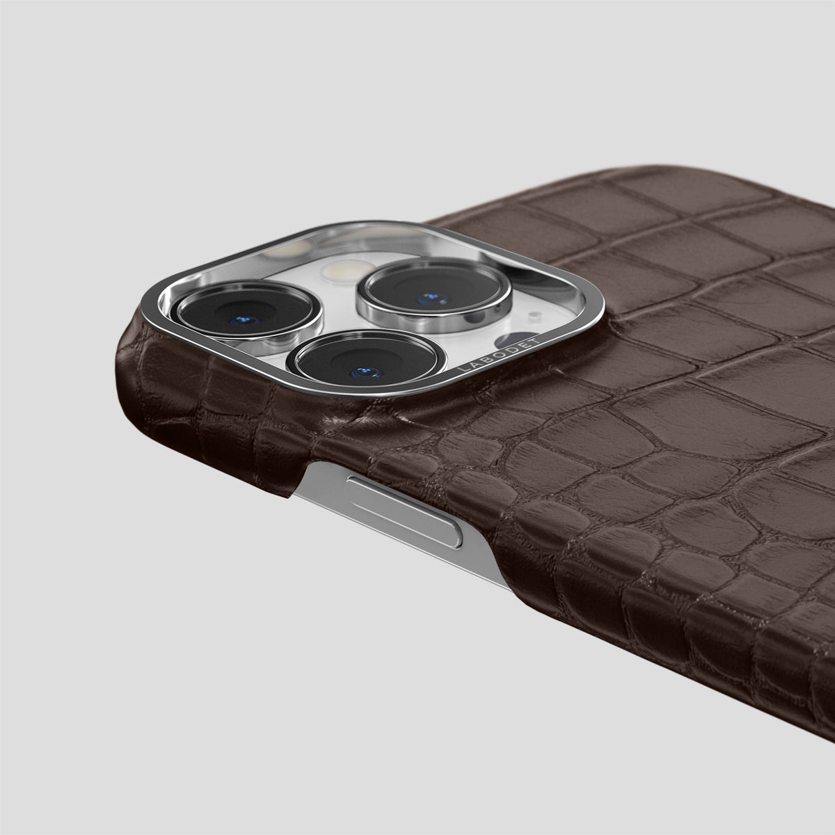 Dark Brown iPhone 14 Pro Classic Case Alligator with Steel Metal -5 | Dark-Brown-Steel