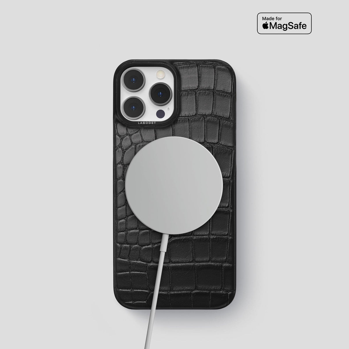 Black iPhone 14 Pro Classic Case Alligator with Black Metal -4 | Black-Black