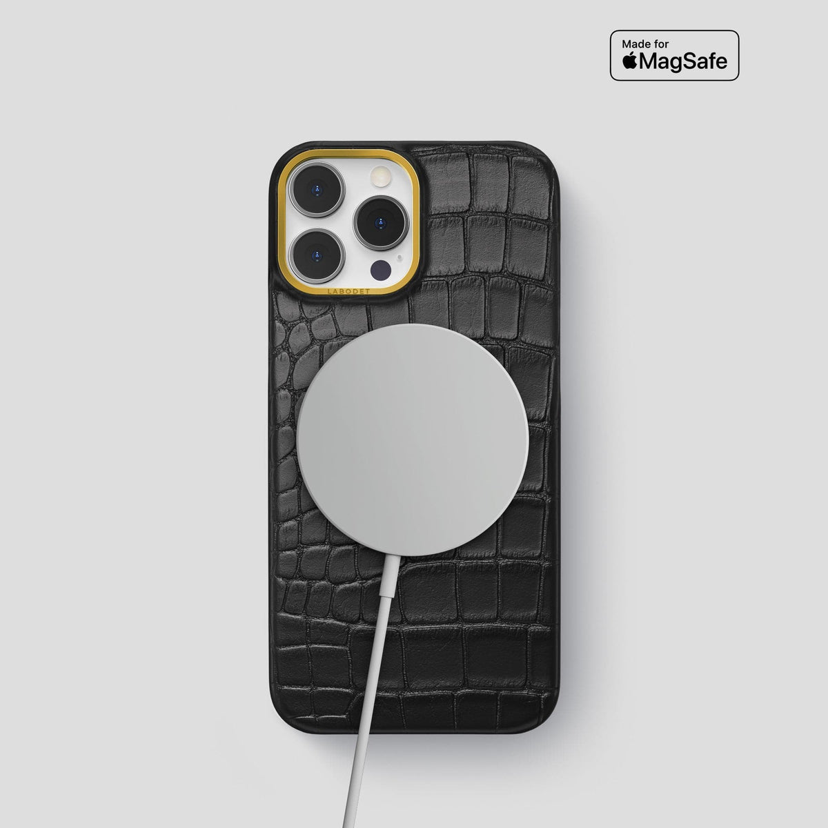 Black iPhone 14 Pro Classic Case Alligator with Gold Metal -4 | Black-Gold