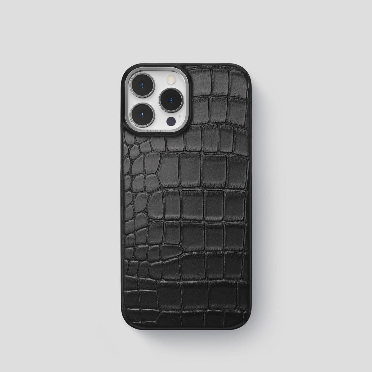 Black iPhone 14 Pro Classic Case Alligator with Steel Metal -1 | Black-Steel