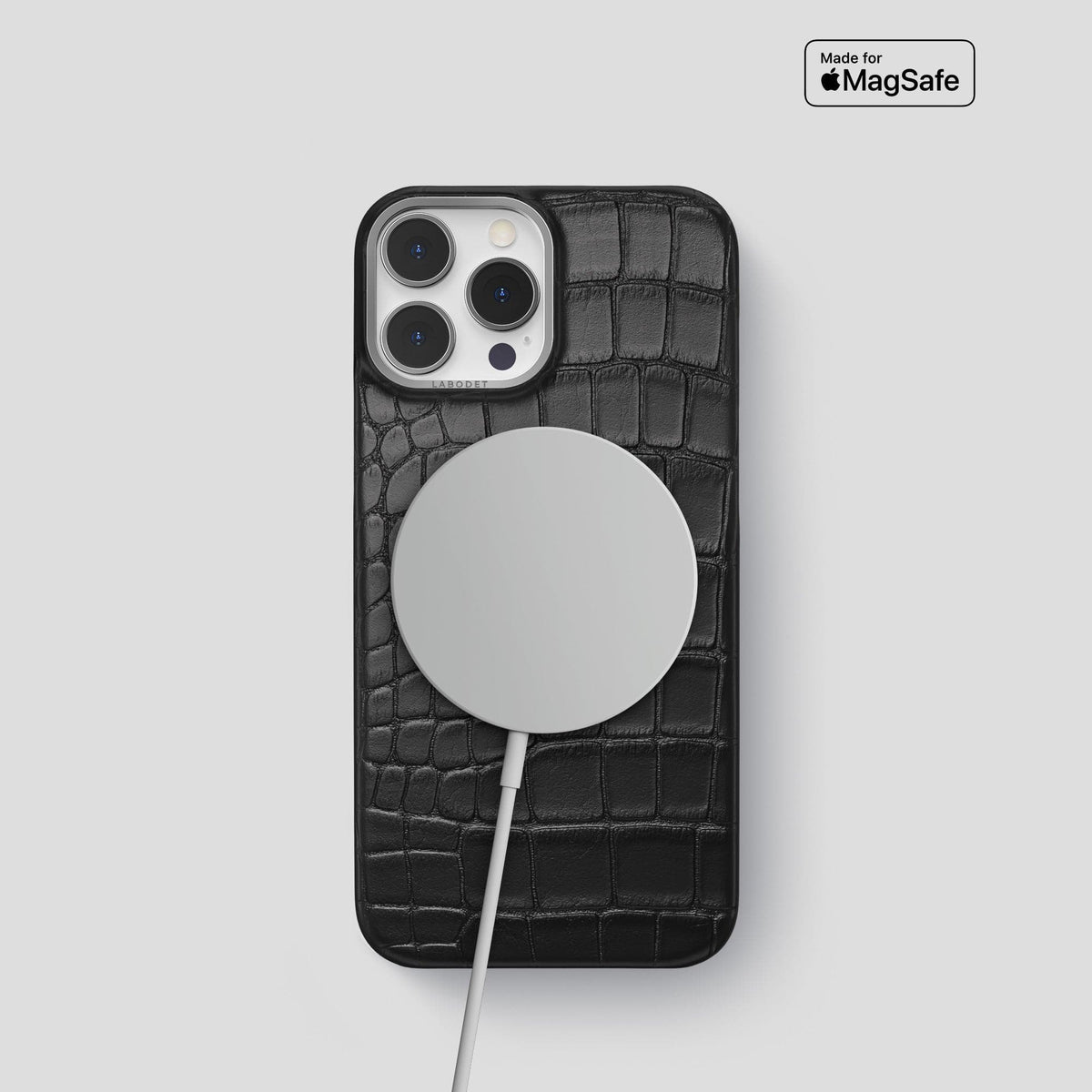 Black iPhone 14 Pro Classic Case Alligator with Steel Metal -4 | Black-Steel