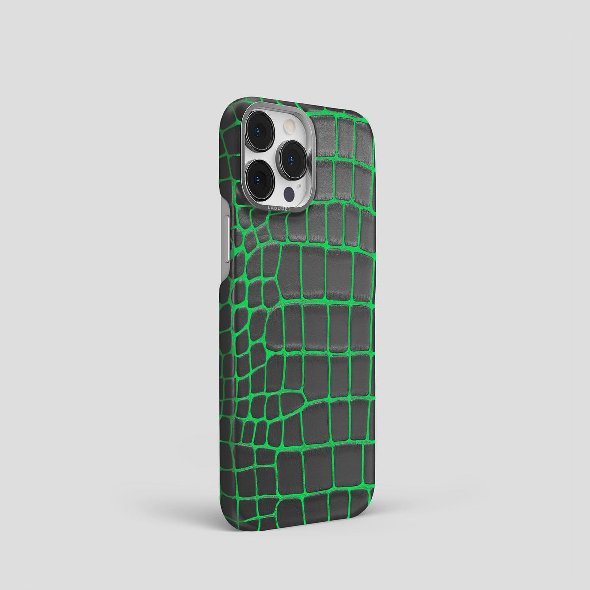 Neon-Green iPhone 14 Pro Classic Case Luminescent Alligator with Steel Metal -3 | Neon-Green-Steel