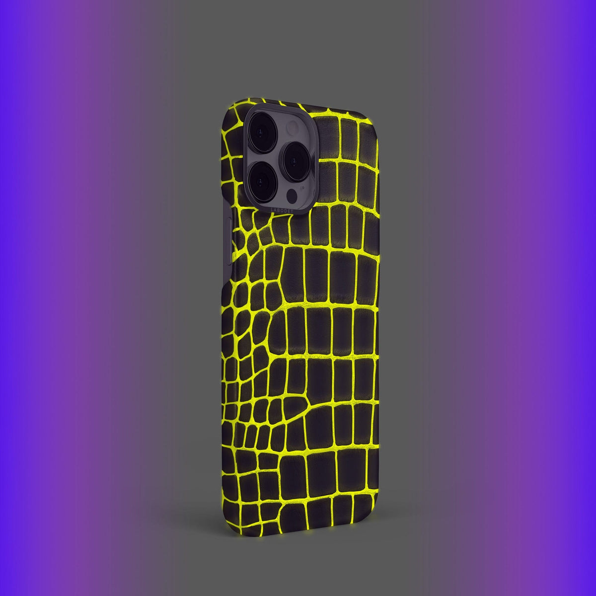 Neon-Yellow iPhone 14 Pro Classic Case Luminescent Alligator with Steel Metal -4 | Neon-Yellow-Steel