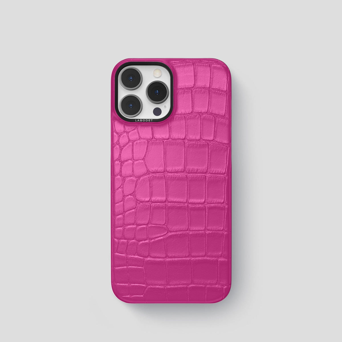 Fuchsia iPhone 14 Pro Classic Case Alligator with Black Metal -1 | Fuchsia-Black