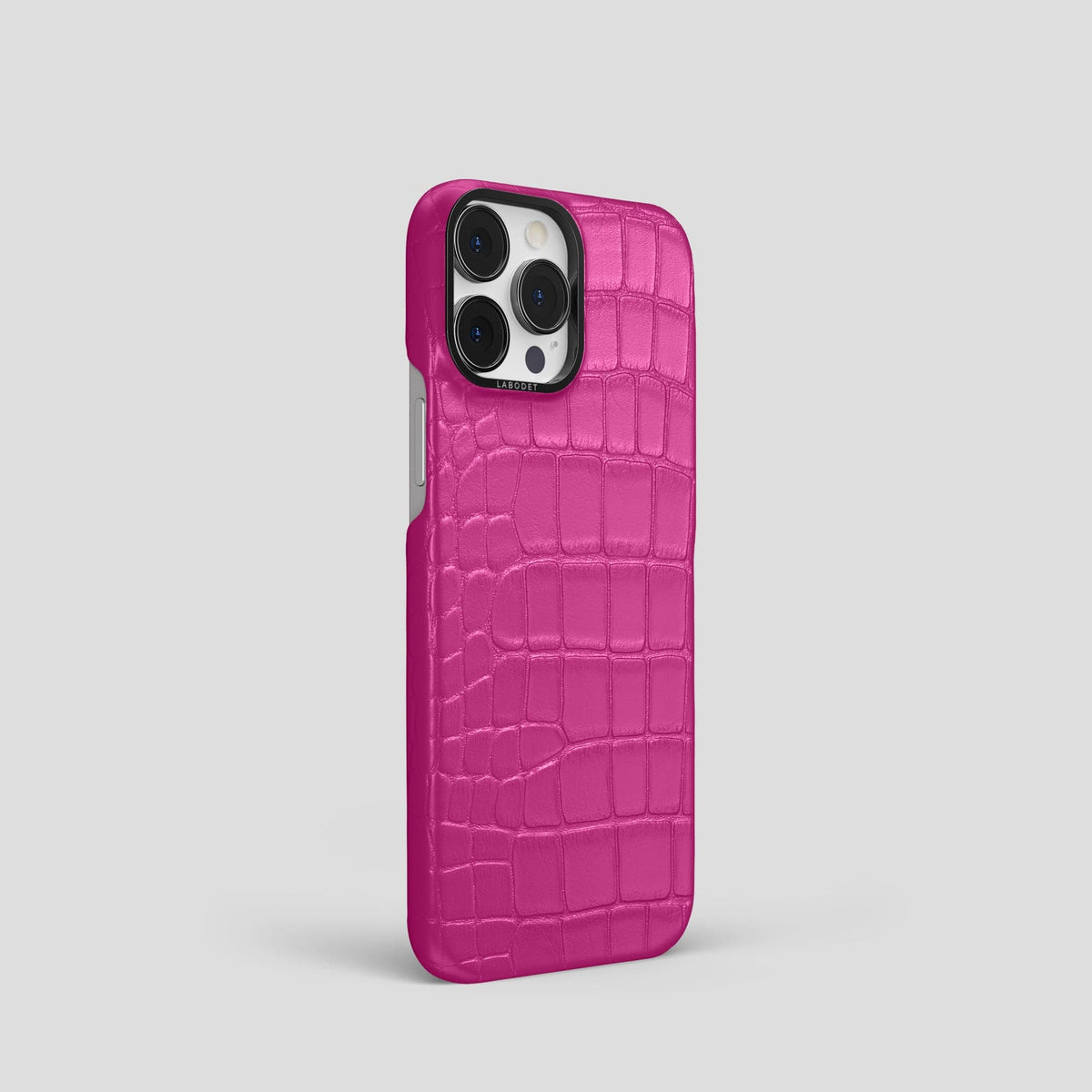 Fuchsia iPhone 14 Pro Classic Case Alligator with Black Metal -2 | Fuchsia-Black