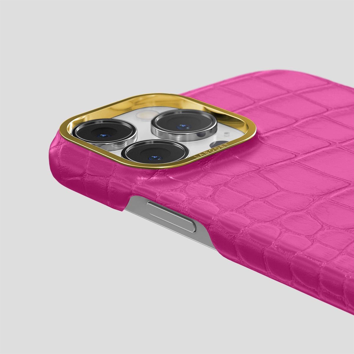 Fuchsia iPhone 14 Pro Classic Case Alligator with Gold Metal -5 | Fuchsia-Gold