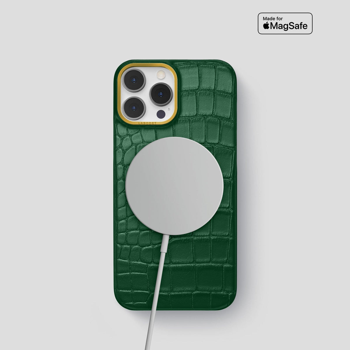 Forest-Green iPhone 14 Pro Classic Case Alligator with Gold Metal -4 | Forest-Green-Gold