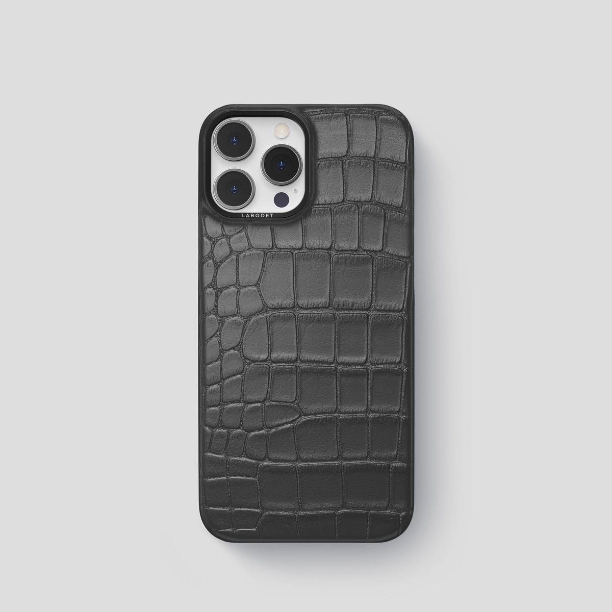 Grey iPhone 14 Pro Classic Case Alligator with Black Metal -1 | Grey-Black