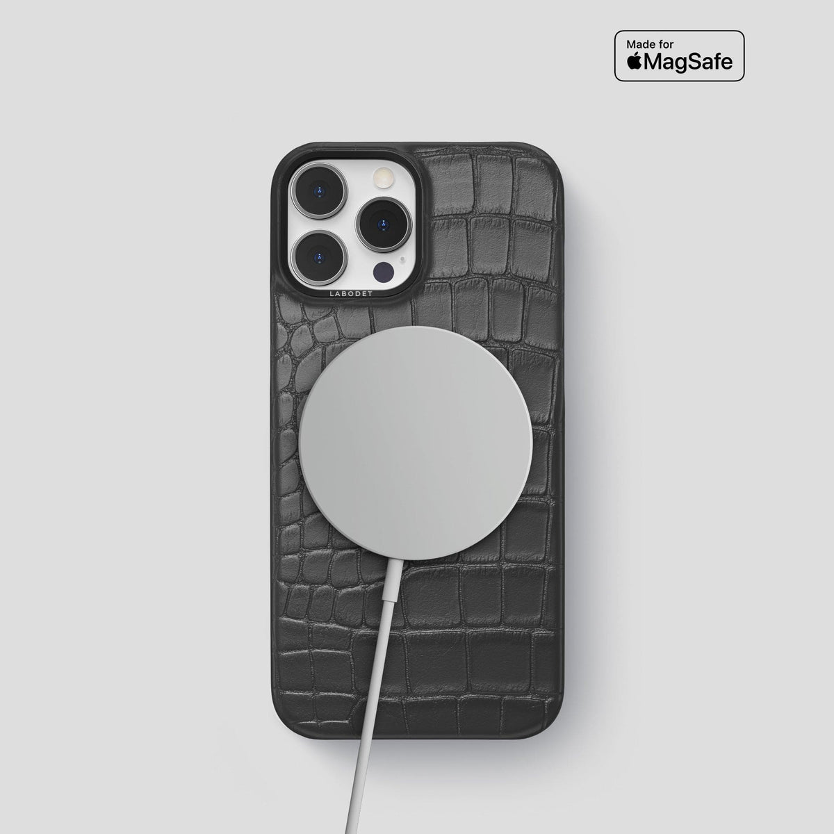 Grey iPhone 14 Pro Classic Case Alligator with Black Metal -4 | Grey-Black
