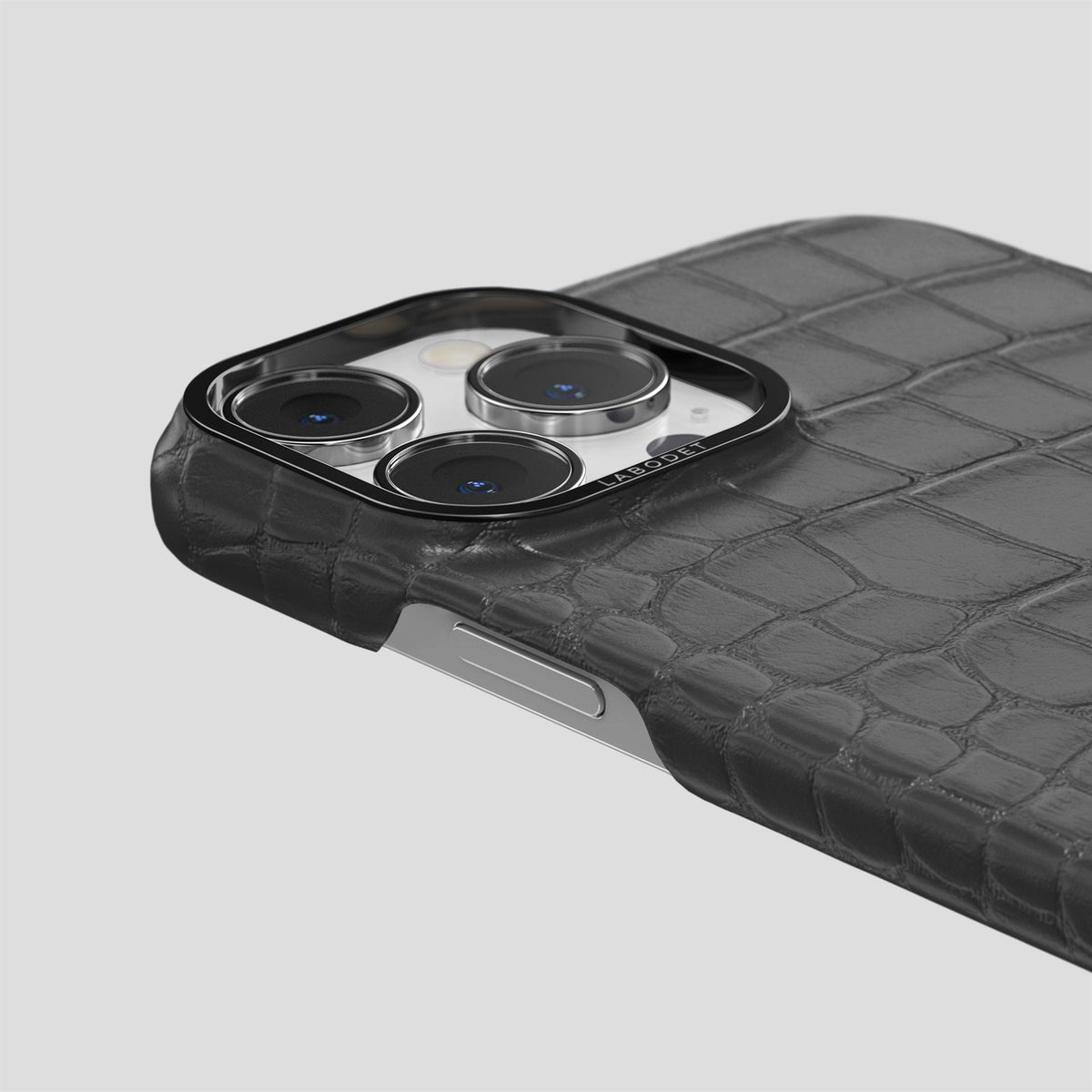 Grey iPhone 14 Pro Classic Case Alligator with Black Metal -5 | Grey-Black