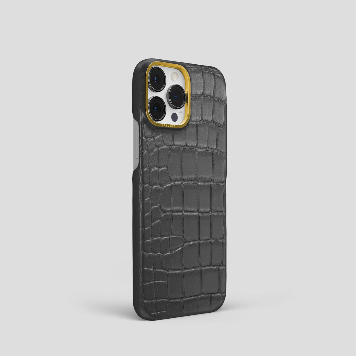 Grey iPhone 14 Pro Classic Case Alligator with Gold Metal -2 | Grey-Gold