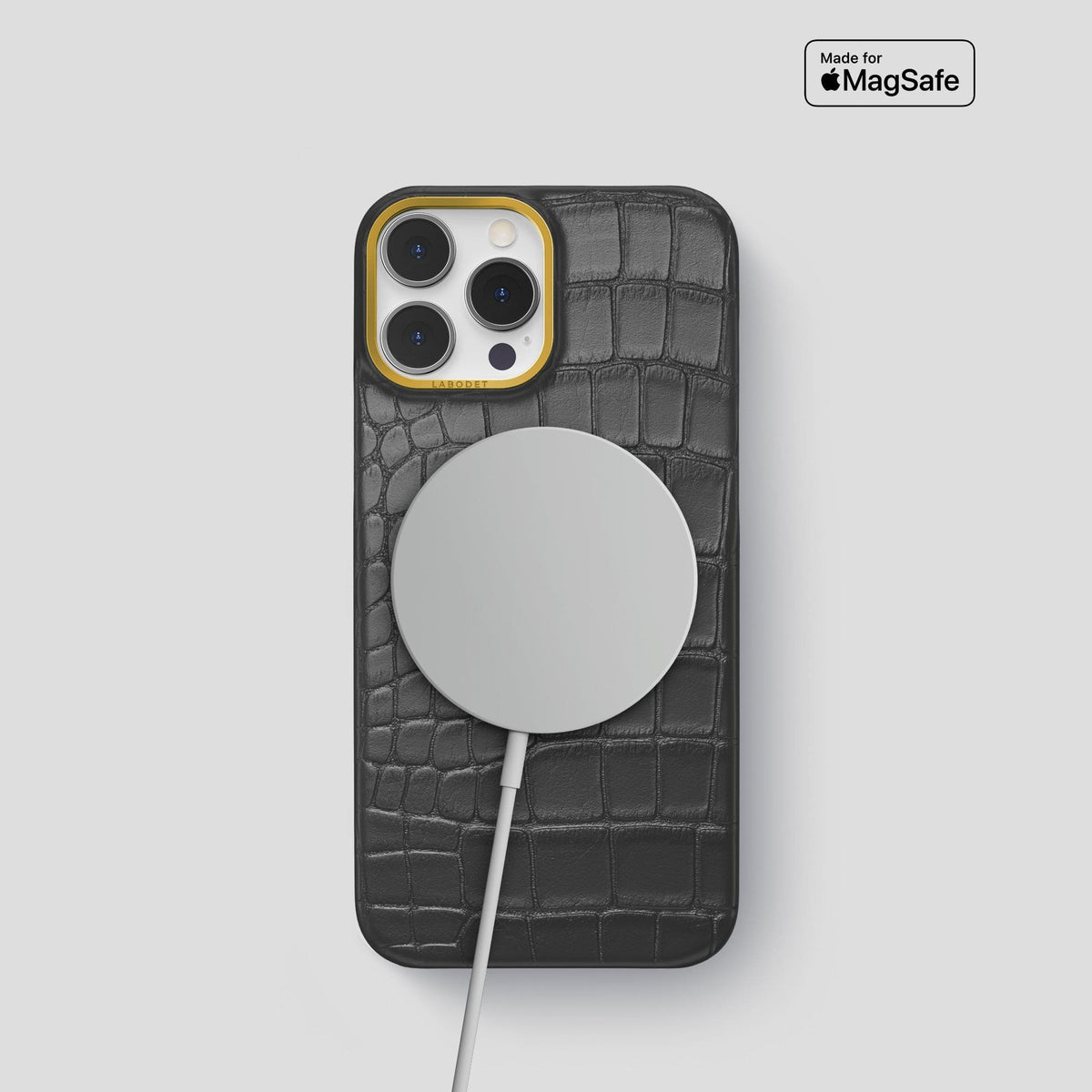 Grey iPhone 14 Pro Classic Case Alligator with Gold Metal -4 | Grey-Gold