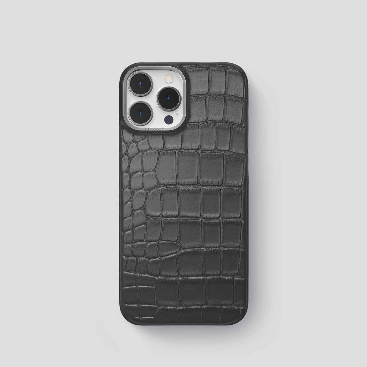Grey iPhone 14 Pro Classic Case Alligator with Steel Metal -1 | Grey-Steel