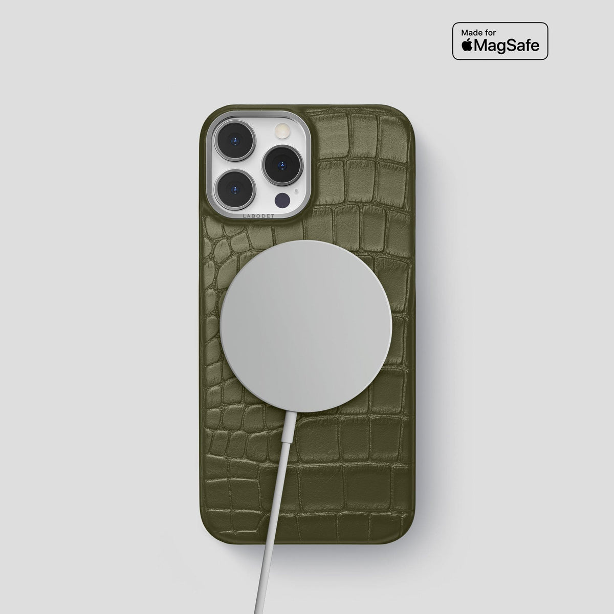 Kaki-Green iPhone 14 Pro Classic Case Alligator with Steel Metal -4 | Kaki-Green-Steel