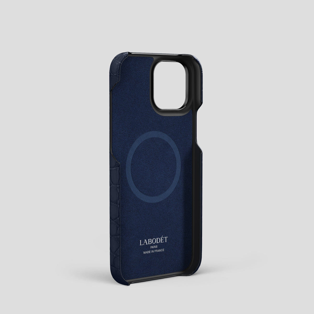 Navy Blue iPhone 14 Pro Classic Case Alligator with Black Metal -3 | Navy-Blue-Black