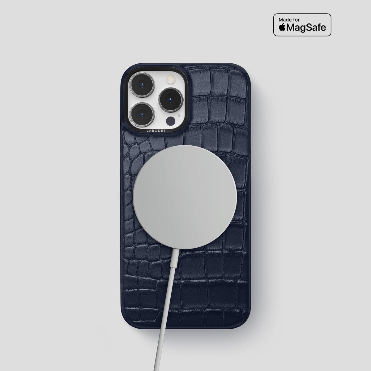 Navy Blue iPhone 14 Pro Classic Case Alligator with Black Metal -4 | Navy-Blue-Black