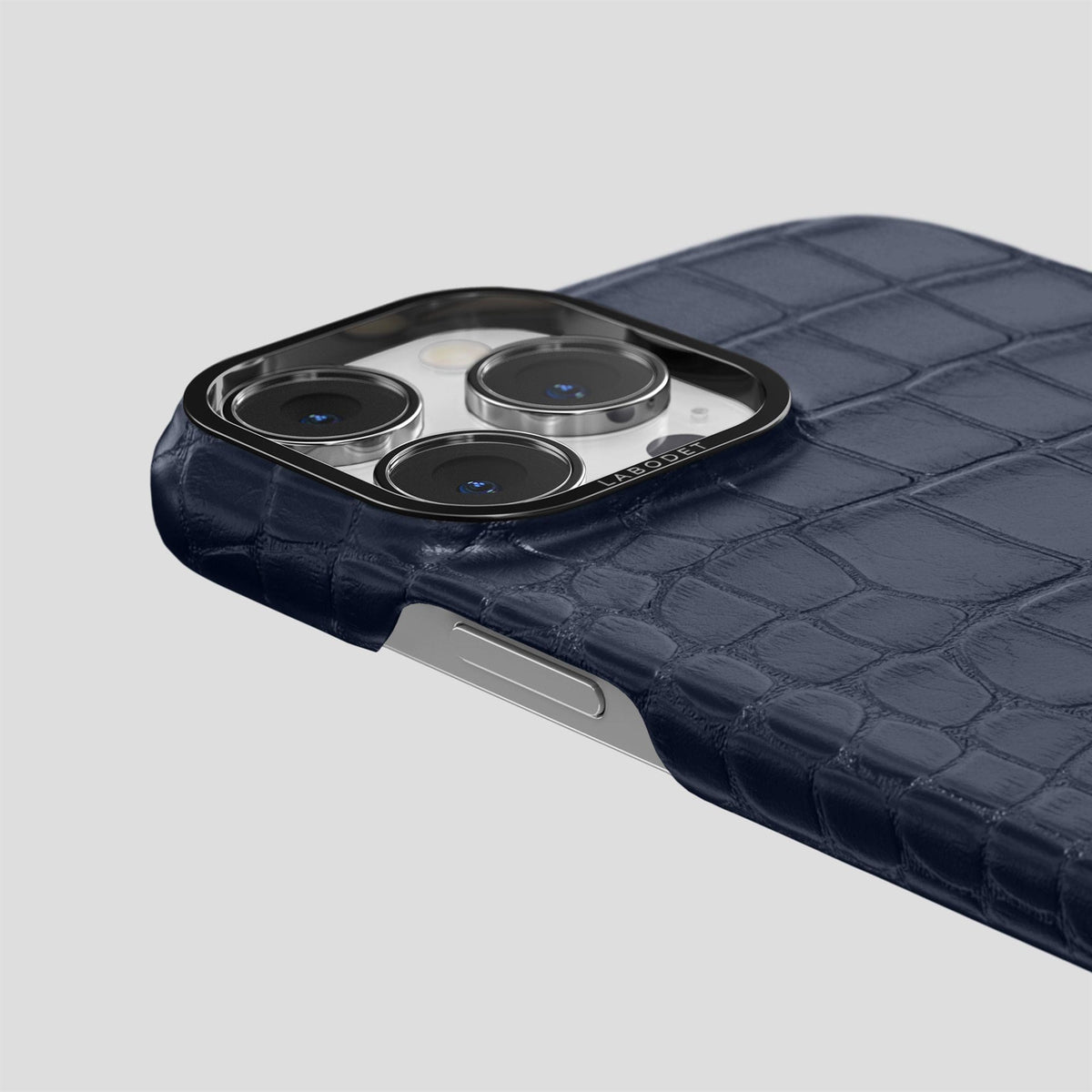 Navy Blue iPhone 14 Pro Classic Case Alligator with Black Metal -5 | Navy-Blue-Black