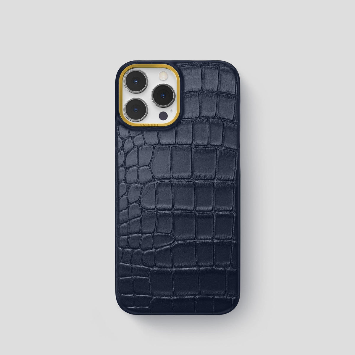 Navy Blue iPhone 14 Pro Classic Case Alligator with Gold Metal -1 | Navy-Blue-Gold