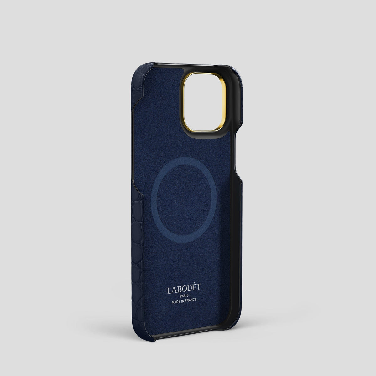 Navy Blue iPhone 14 Pro Classic Case Alligator with Gold Metal -3 | Navy-Blue-Gold